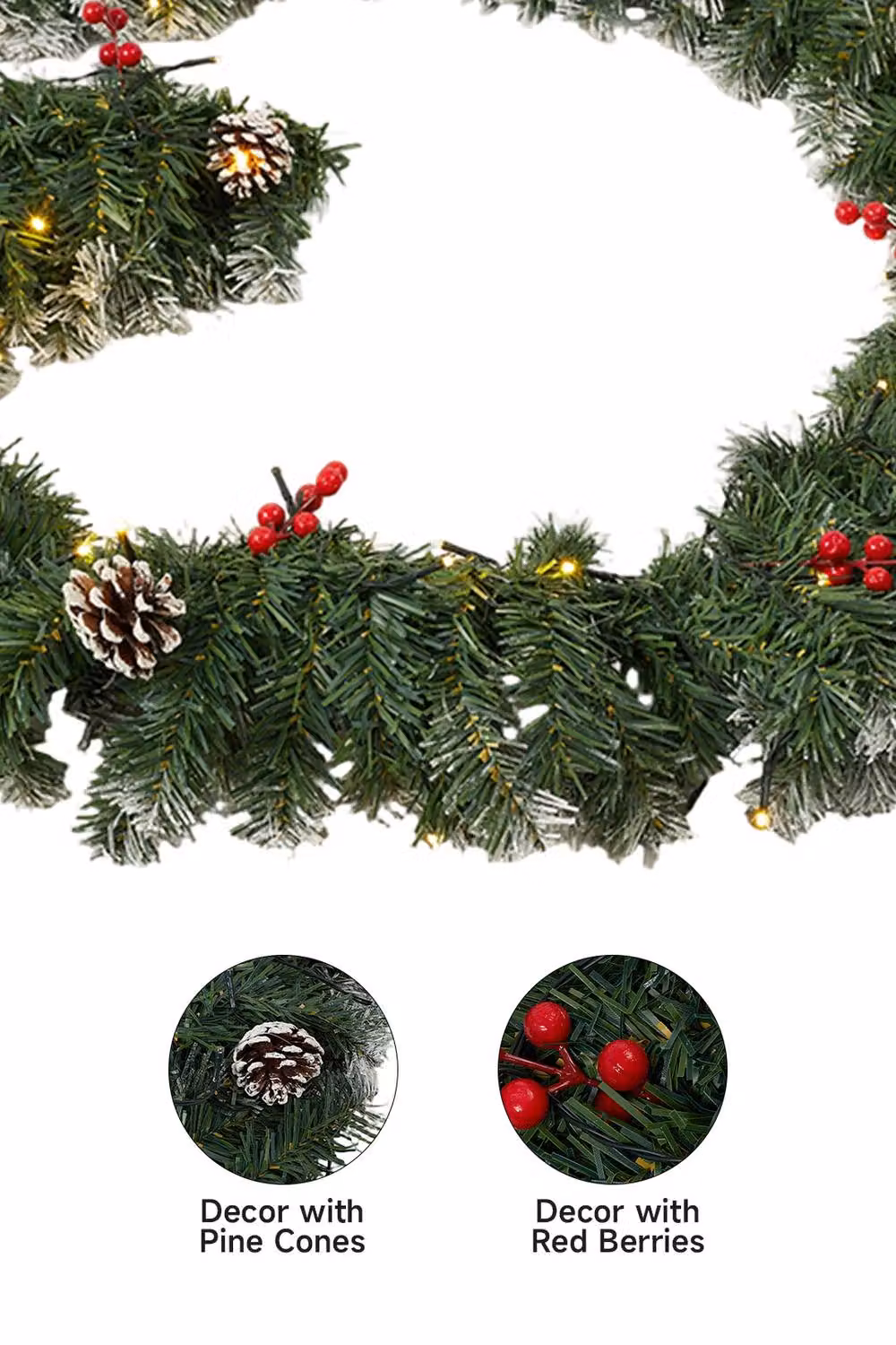 Living and Home Classic Christmas Garland with Warm White LED Light String in Multicolour – 3