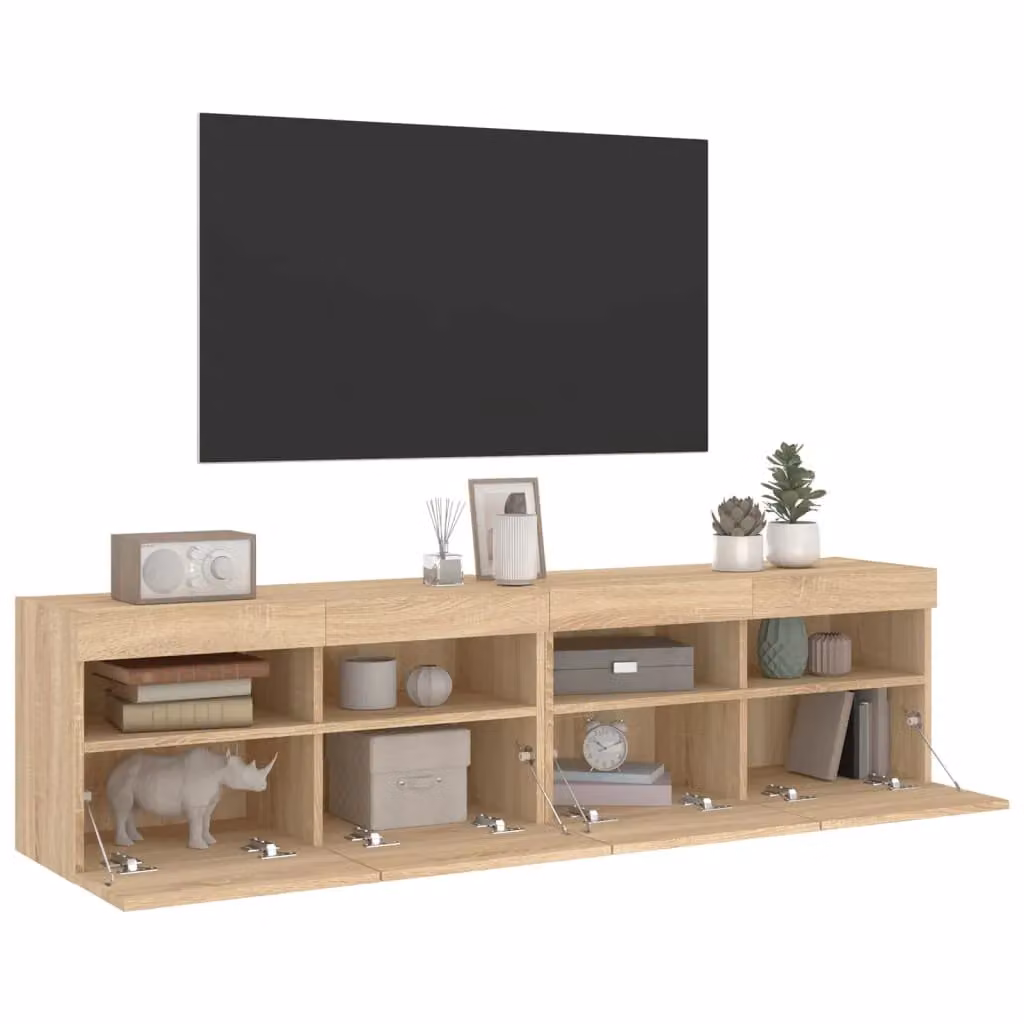 Berkfield Home Set of 2 Modern TV Wall Cabinets with LED Lights in Sonoma Oak Brown, W: 80 cm, D: 30 cm, H: 40 cm – 5