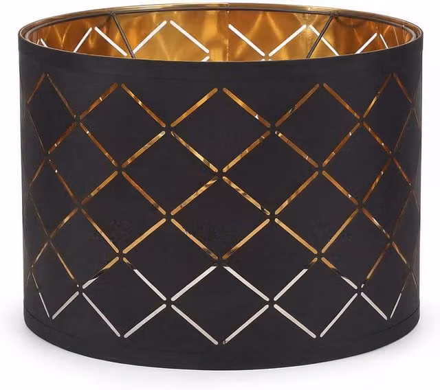 Emitto Modern Drum Pendant Ceiling Light Shade in Black and Gold/Brass, W: 32.0 cm, H: 23.5 cm – 1