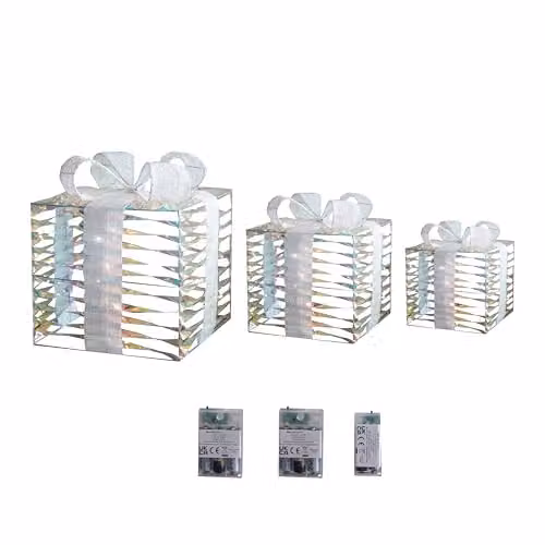 Samuel Alexander Set of 3 White Star Shimmer Christmas Parcels with 90 LEDs, 30 cm – 5