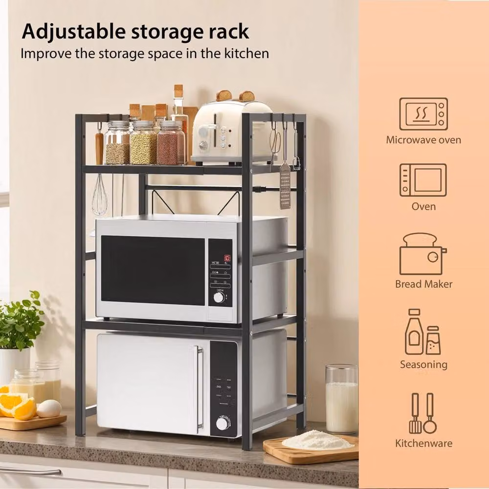 KORVIXA 3-Tier Microwave Oven Rack Stand in Black, W/D/H: 100 x 40 x 60 cm – 3