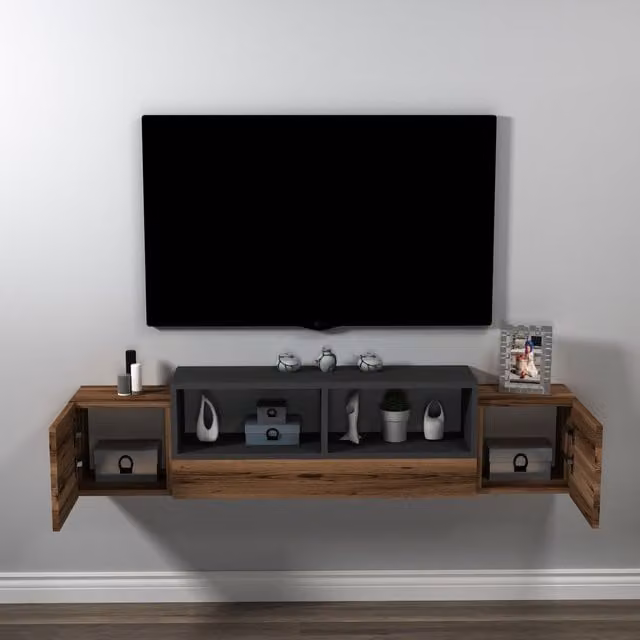 Morica Floating TV Stand with Shelves and Cabinets by Destina Home LTD in Light Walnut and Anthracite