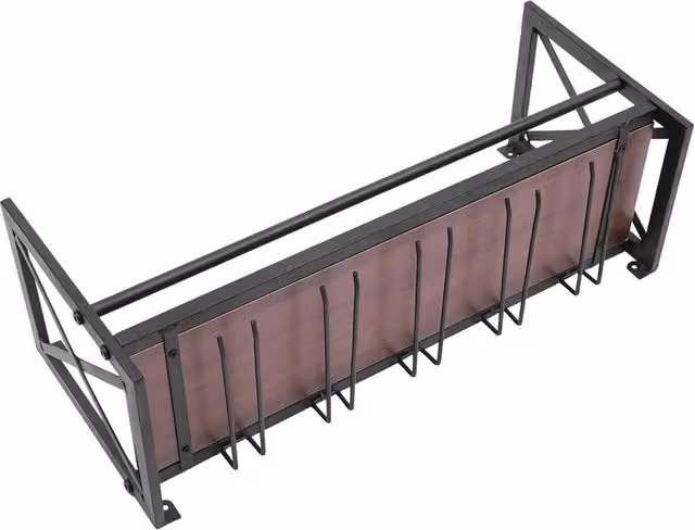 VOGREX Single Tier Wall Mounted Wine Rack in Brown, Holds 5 Bottles and Glasses – 1