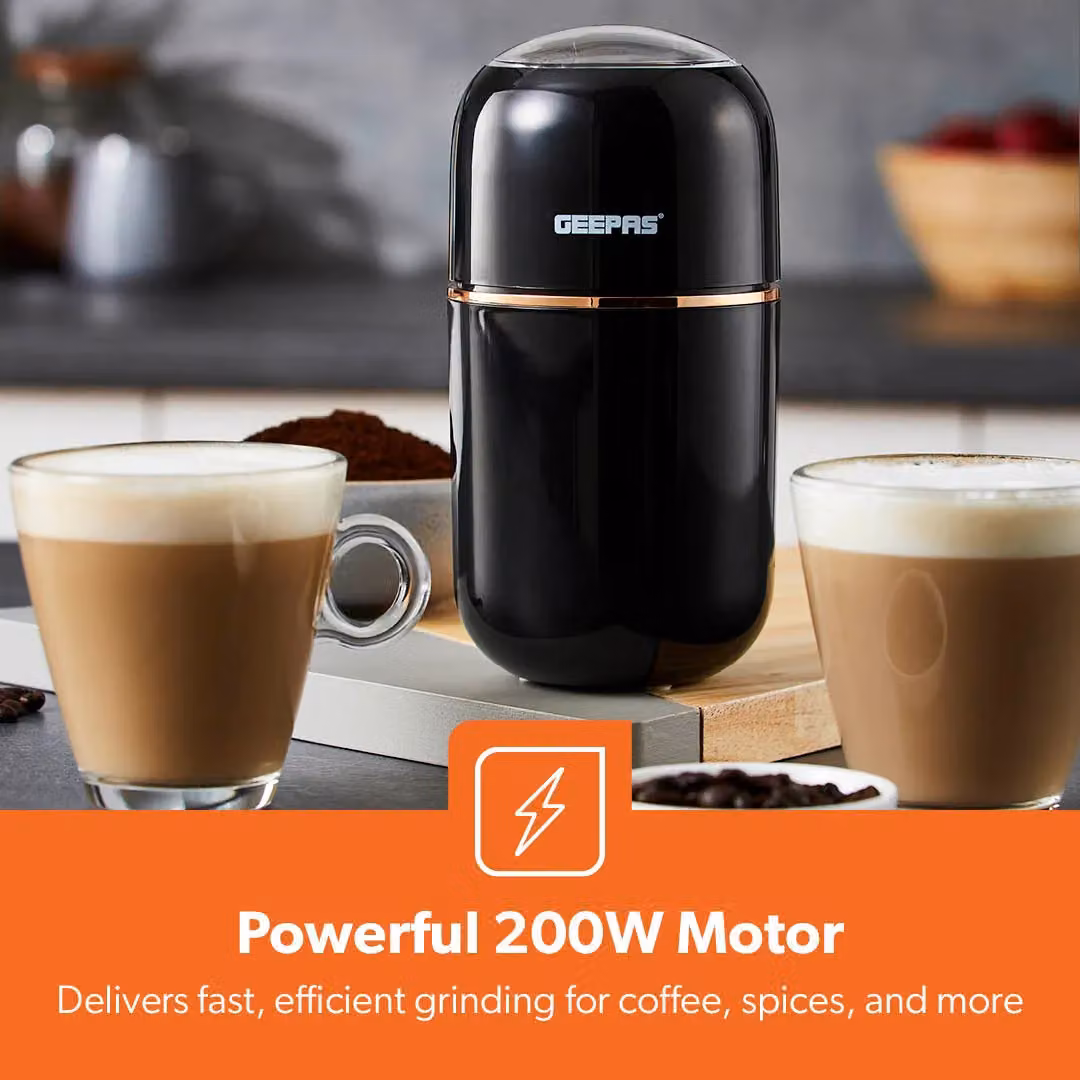 Geepas 200W Coffee Grinder with Stainless Steel Blades, White and Black, 80g Capacity – 3