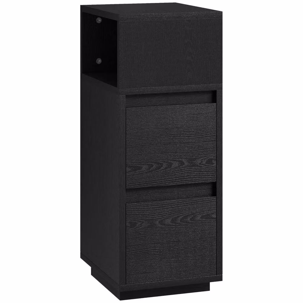 Wyld Haus Susema Black Slim Bedside Table with 2 Drawers and Open Shelf – 2