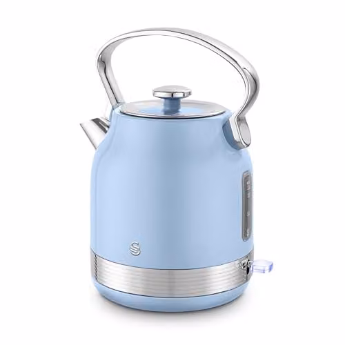 Swan SK14631BLU Retro Traditional Kettle in Blue and Stainless Steel, 1.7 l, 3 kW, with Removable Limescale Filter