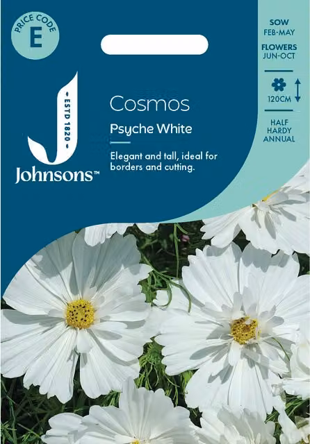 Johnsons Seeds Cosmos Psyche White Ornamental Flower Seeds