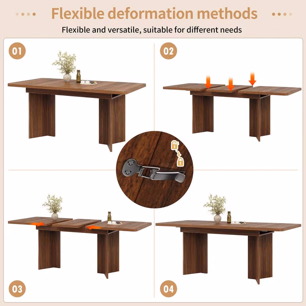 Merax Rectangular Extending Dining Table in Walnut with V-Leg Pedestal Base, W/D/H: 120-160 x 60 x 76.1 cm – 3
