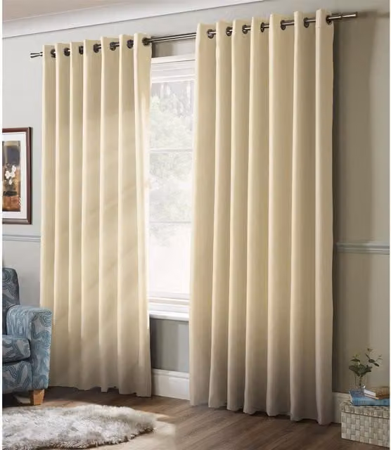 Livinluxury Plain Satin Blackout Eyelet Curtains in Beige and Yellow, H: 183 cm