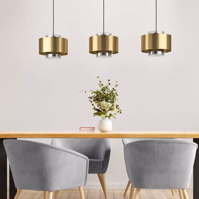 Eglo Duglia Modern Cylinder Pendant Light in Gold and Black with Black Vaporised Glass