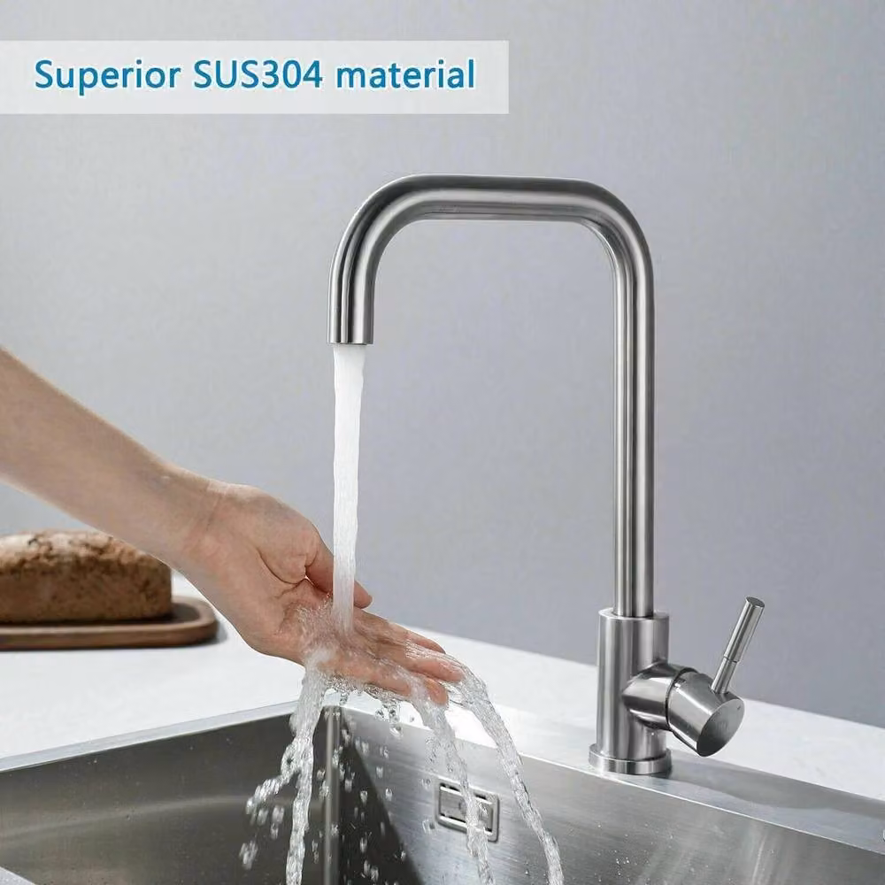 FLAVORA Silver 360° Swivel Single Lever Kitchen Sink Mixer Tap in Brushed Steel Silver – 2