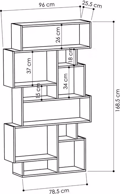 Karmato Modern Cube Bookcase Display Unit in Black, H 169 x W 96 x D 26 cm