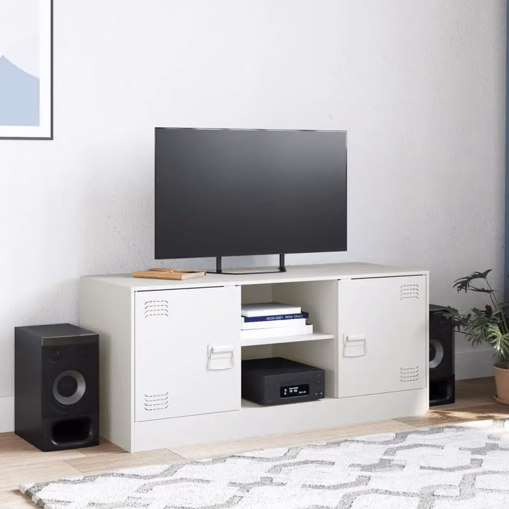 Berkfield Home Modern White Metal TV Cabinet W/D/H: 99 x 39 x 44 cm – 3