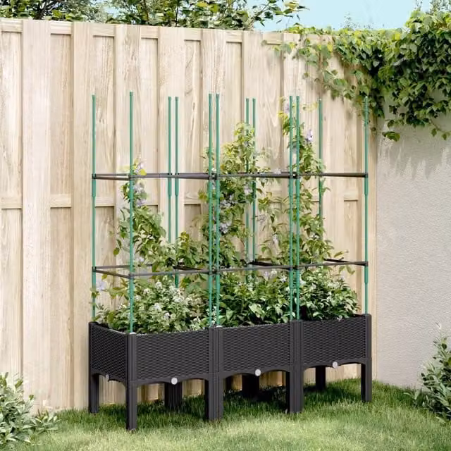 Berkfield Home Garden Planter with Trellis in Black, W/D/H: 120 x 40 x 142.5 cm