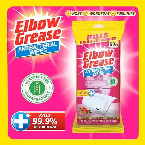 Elbow Grease Antibacterial Multi-Surface Wipes Pink Blush in Yellow 80 Pack – 2