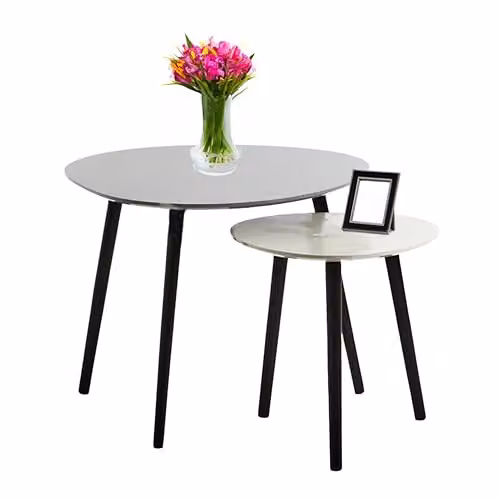 Orsina Set of 2 Grey Triangular Nesting Tables with Oak Wood Finish W/D/H: 60 x 60 x 48 cm