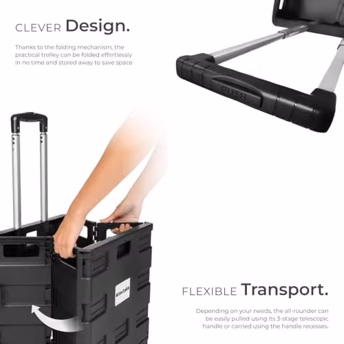 tectake 46L Folding Shopping Trolley in Black with Aluminium Telescopic Handle and 2 Wheels, W: 45 cm, D: 37.5 cm, H: 45-97 cm – 3