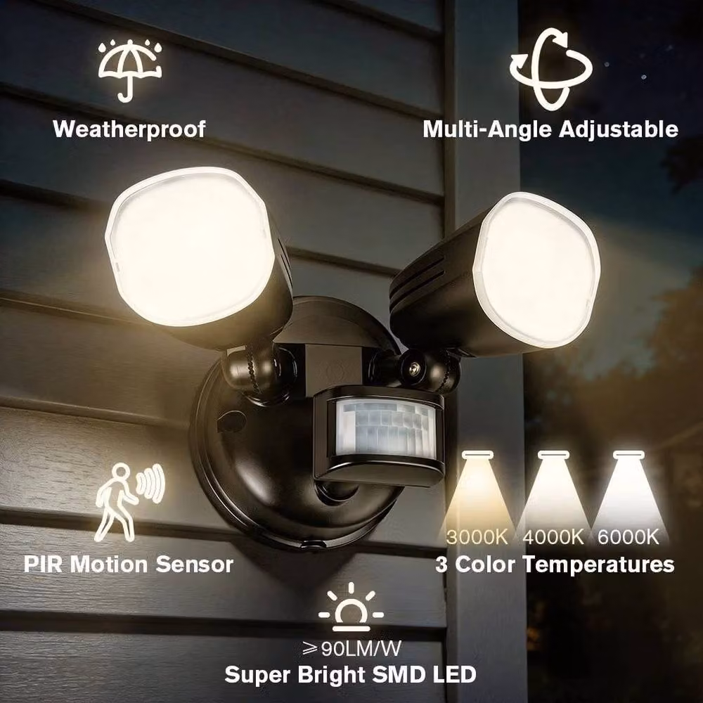 SPETLEK Professional Hardwired Twin Head LED Motion Sensor Floodlight in Black – 3