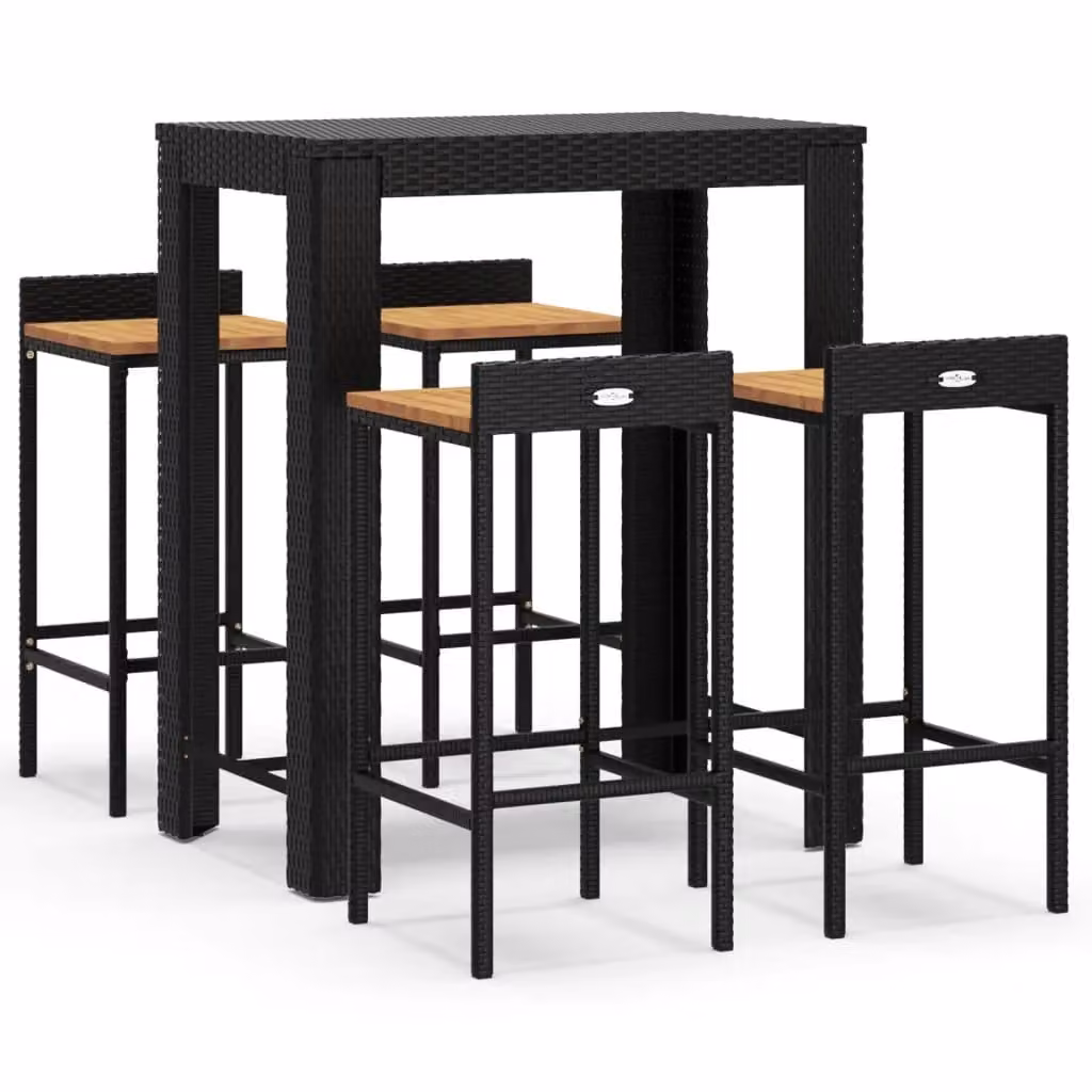 Berkfield Home 5 Piece Garden Bar Set in Black Poly Rattan and Solid Acacia Wood – 2