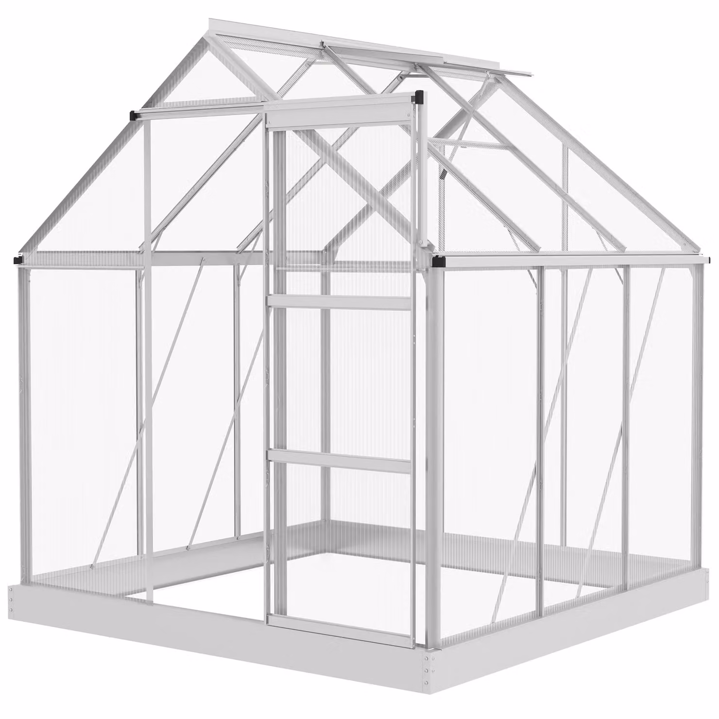 OUTSUNNY Silver Polycarbonate Greenhouse with Sliding Door and Adjustable Roof Vent, H 205 cm x W 182.88 cm x D 190 cm – 2