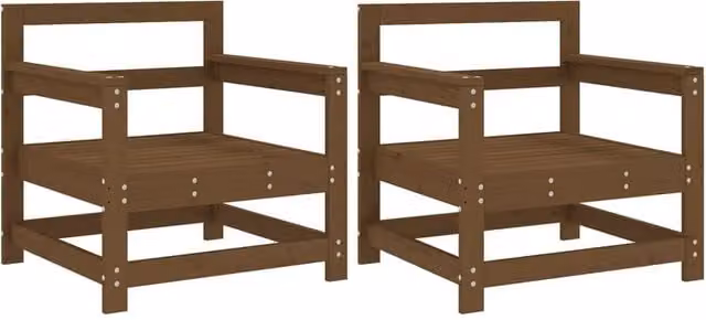 Berkfield Home Set of 2 Rustic Garden Chairs in Brown Solid Pine Wood with Armrests – 1