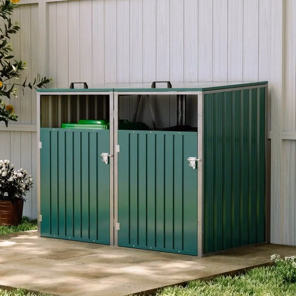 NESTLUNE Triple Wheelie Bin Storage Metal Cover in Green, W: 100 cm, D: 15 cm, H: 15 cm – 3