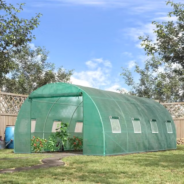 Outsunny Green Walk In Polytunnel Garden Greenhouse with Windows