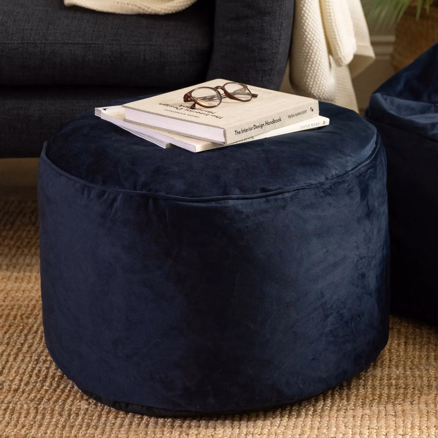 icon Milano Blue Velvet Cylindrical Bean Bag Pouffe Footstool W/D/H: 55 x 35 x 35 cm – 2