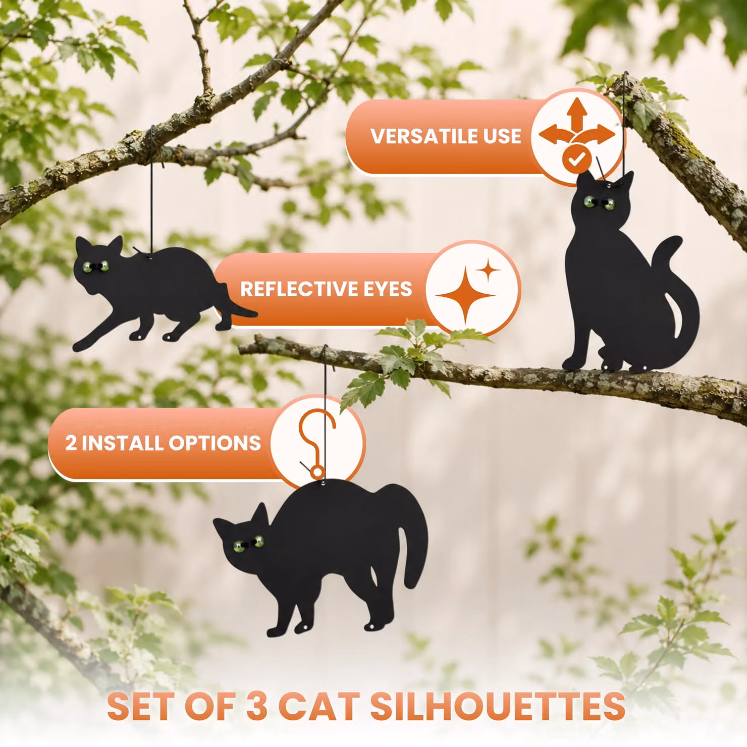Marco Paul Set of 3 Black Cat Garden Bird Scarers with Reflective Eyes – 4