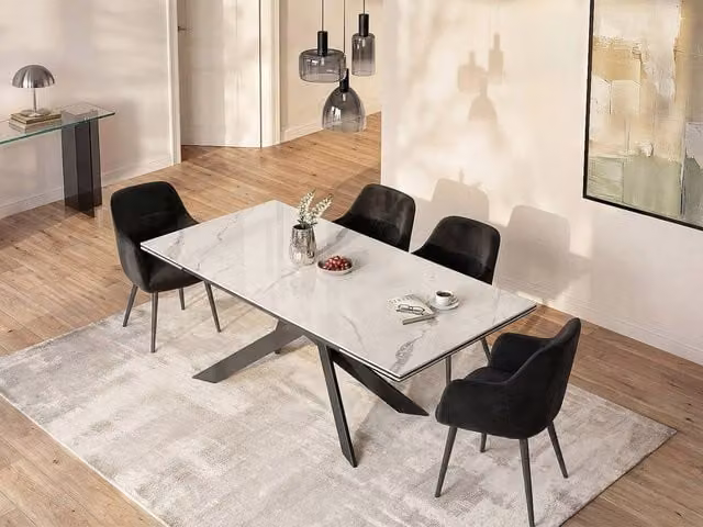 Vente-unique Modern Extendable Rectangular Dining Table for 8 to 12 Adults in Grey Ceramic and Glass