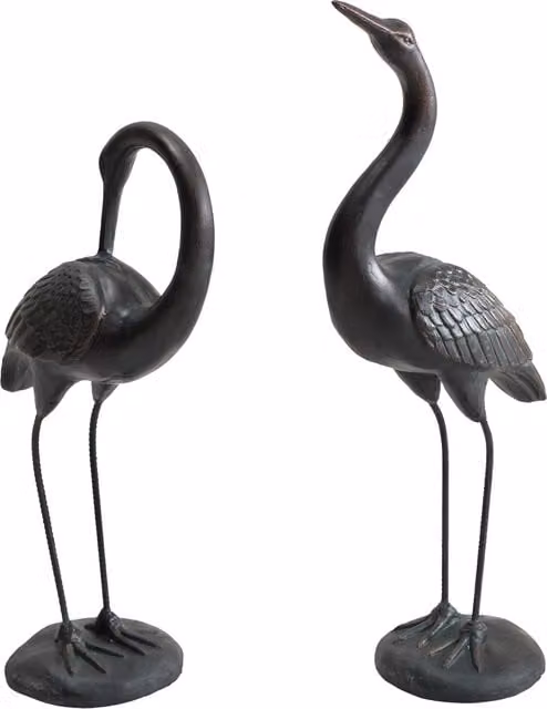 Sunjoy Pair of Bronze Crane Metal Ornaments in Orange and Brown