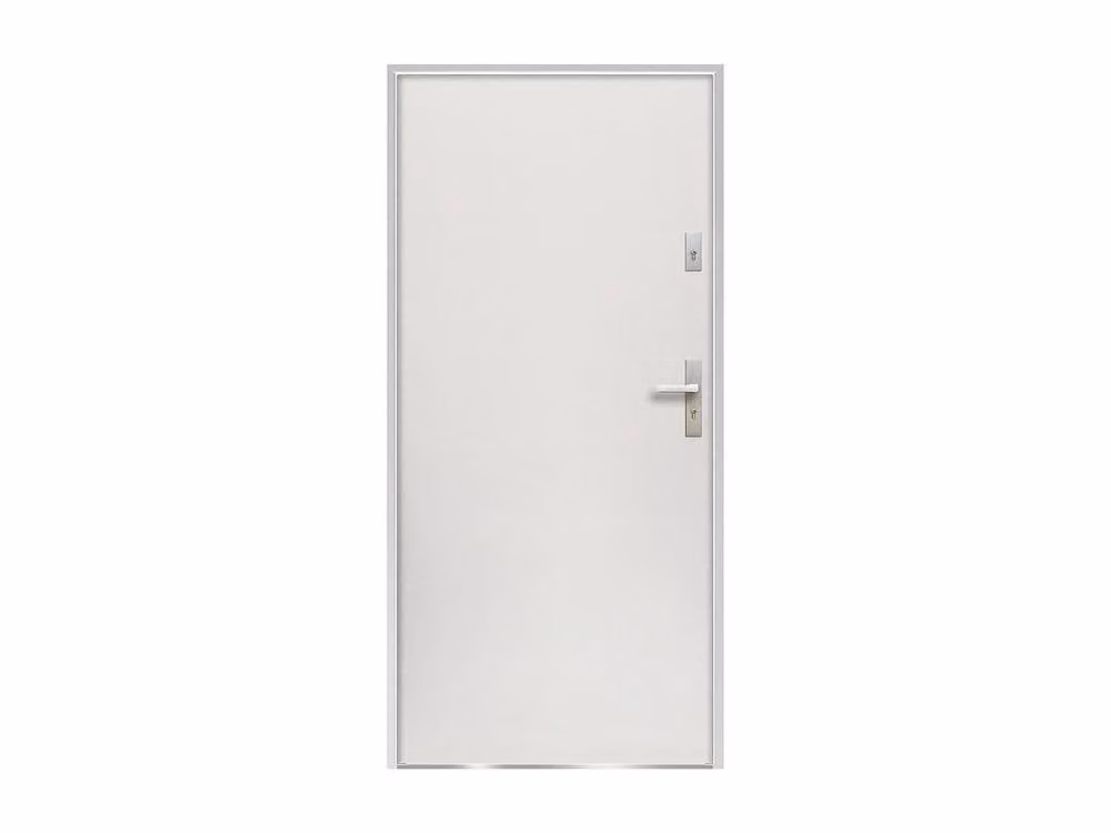 Vente-unique Modern Full Panel Steel Front Door, White, Left Opening, H 207 x W 100 cm – 2