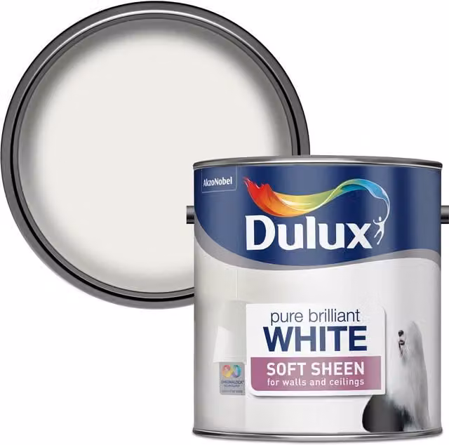 Dulux Pure Brilliant White Satin Gloss Paint, 2.5l