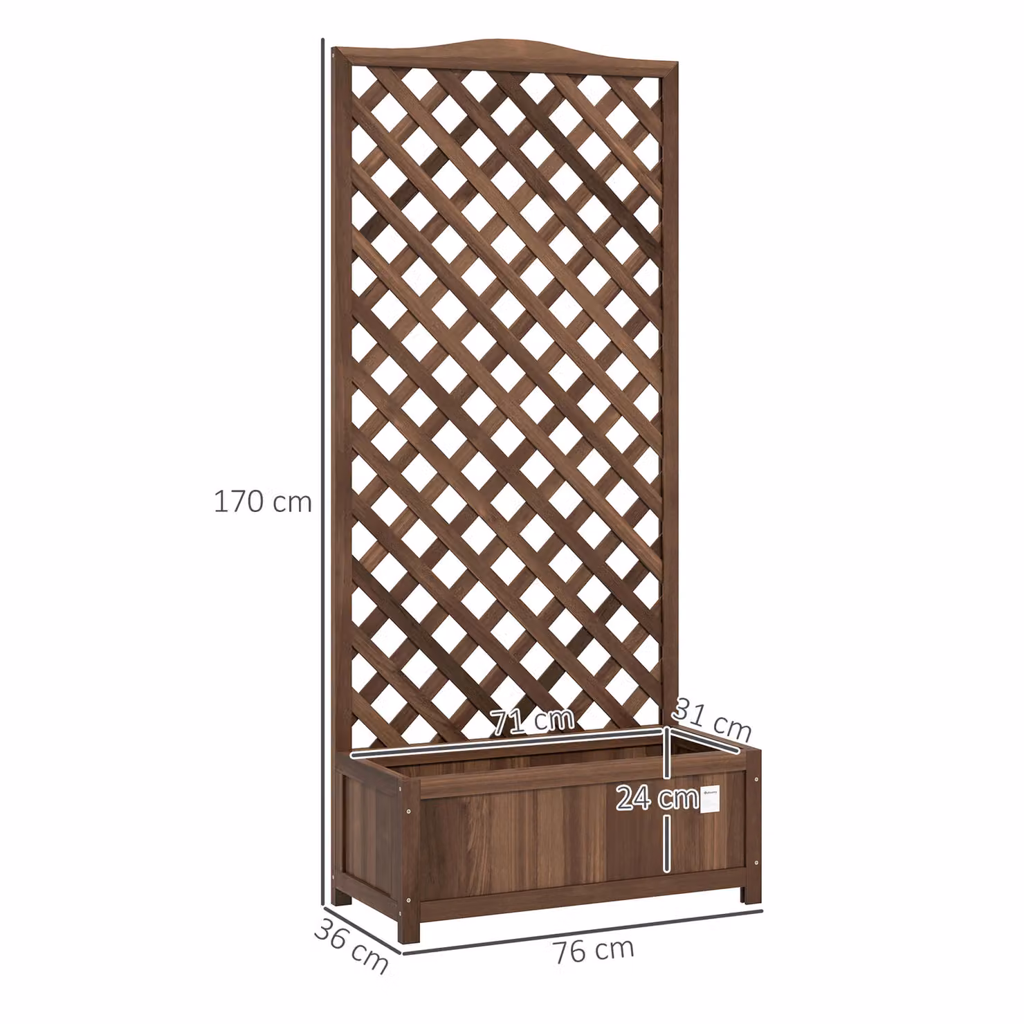 Outsunny 53L Wooden Garden Planter Box with Trellis and Lattice for Climbing Plants, Dark Brown, W: 76 cm, D: 36 cm, H: 170 cm – 3