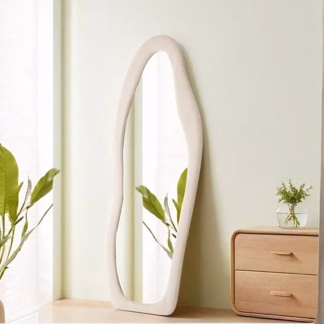PAWNORA Irregular Wavy Full-length Leaning Mirror in Beige