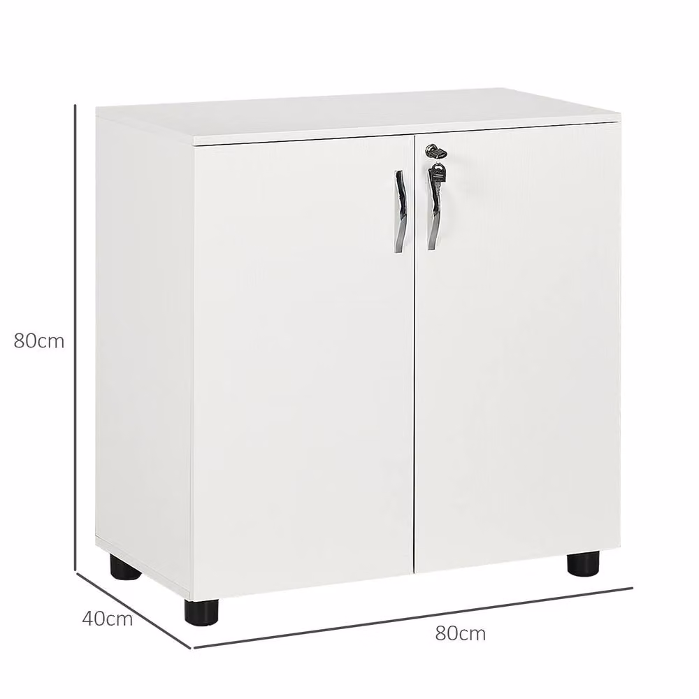 ERGOVEXA Modern Two-Tier Locking Office Storage Cabinet in White, W/D/H: 80 x 40 x 80 cm – 2