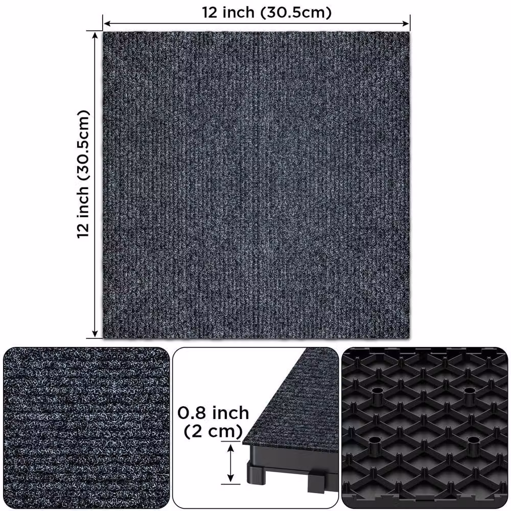 Garwarm 36 Pack Interlocking Carpet Tiles, Non-Slip Grey Floor Squares, W/D: 30.48 x 30.48 cm – 5