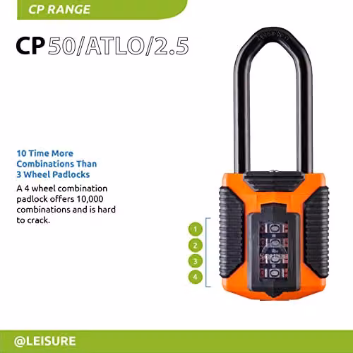 Squire CP50 Long Shackle All Terrain Heavy Duty 4 Wheel Combination Padlock in Orange – 2