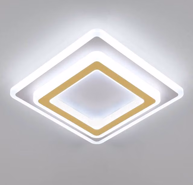 Pheashine Bright Square LED Ceiling Light, 44W, 6500K Cool White, White and Gold/Brass, W/D/H: 29 x 29 x 5.5 cm