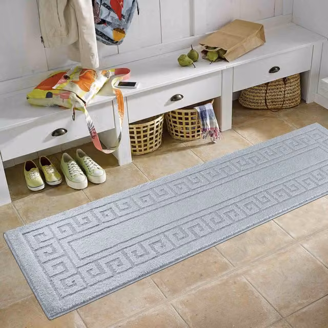 RugsbyDesire Ivy Greek Key Design Anti Slip Washable Runner, Silver, W: 80 cm, L: 300 cm