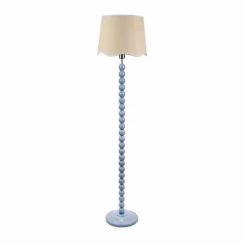 ValueLights Bobbin Powder Blue Floor Lamp with White Trim Scallop Fabric Shade – 1
