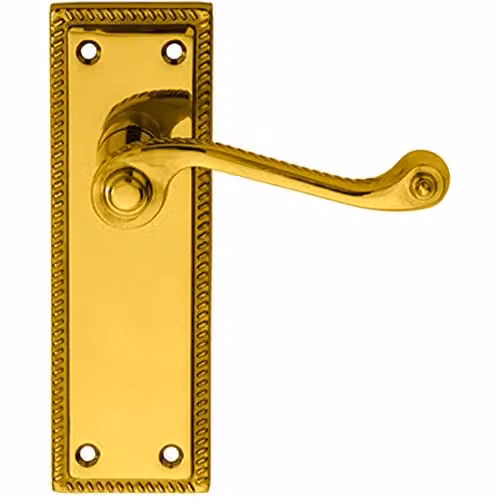 Loops Pair Reeded Design Scroll Lever on Latch Backplate, Polished Brass, W: 150 mm x H: 48 mm