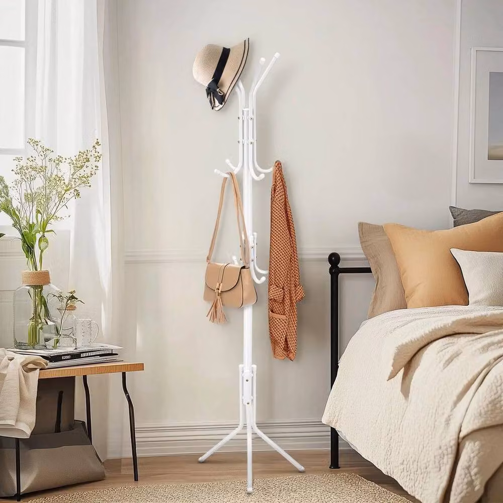 Kelvenix White Metal Coat Stand with 12 Hooks and Tripod Base, H 175 x W 45 x D 45 cm – 2