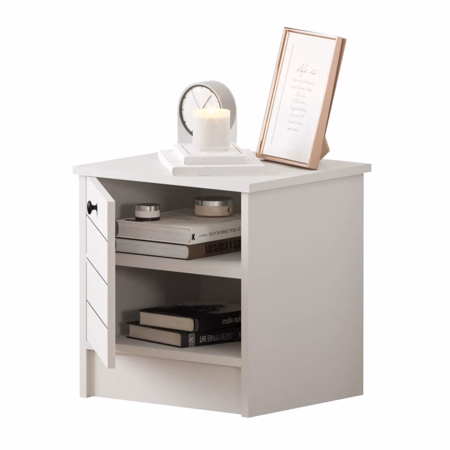 EVUHOME Sabro 1 Door Bedside Table, White