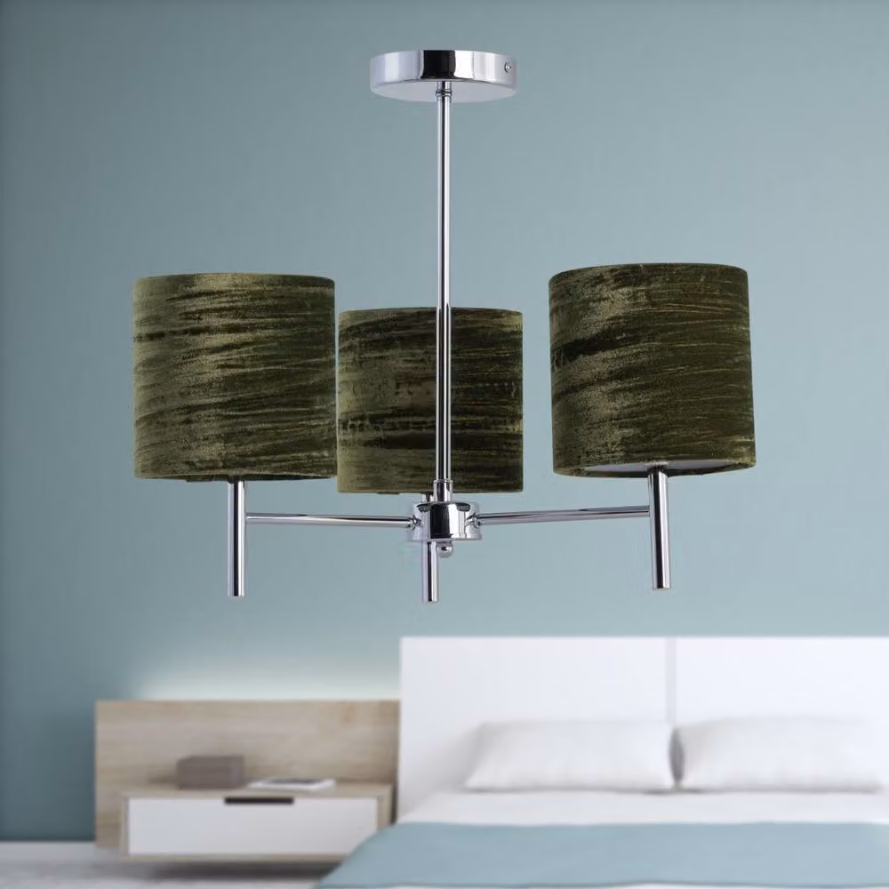First Choice Lighting Brea Set of 2 Chrome Ceiling Light Fittings with Green Fabric Shades – 4