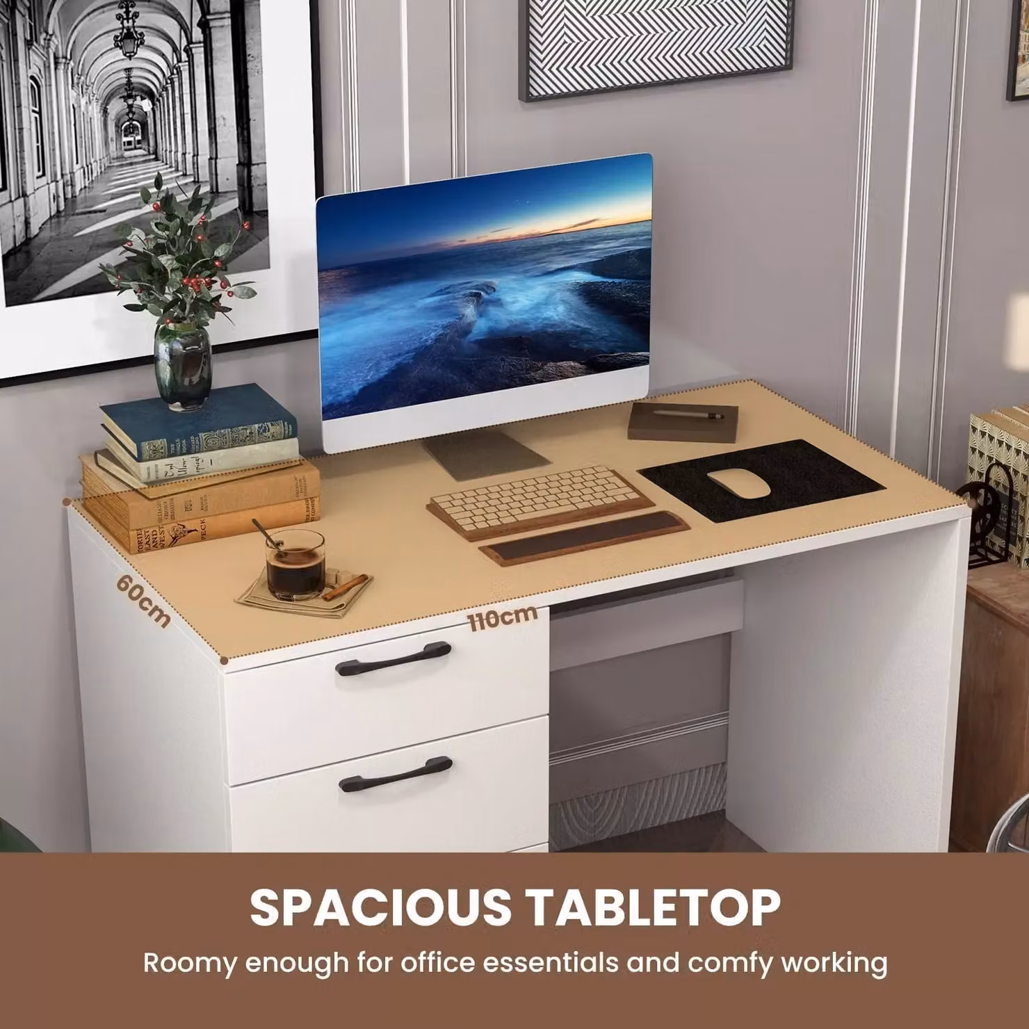 Costway Modern 4 Drawer Computer Desk and Writing Workstation in White – 4