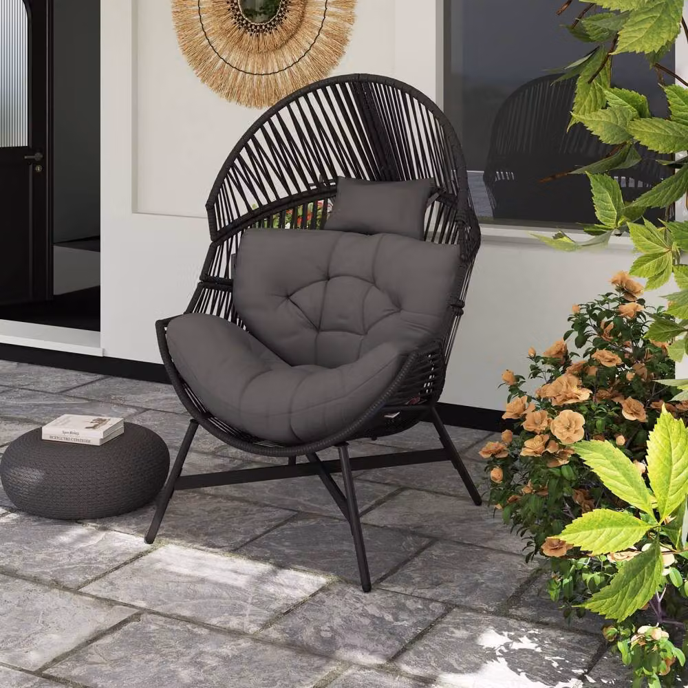 Wyld Haus Rataco Charcoal Grey Oversized Freestanding Egg Chair in PE Rattan – 9