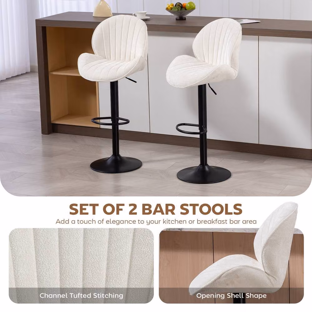 STILVORA Modern Adjustable Height Swivel Bar Stools in Cream – 3