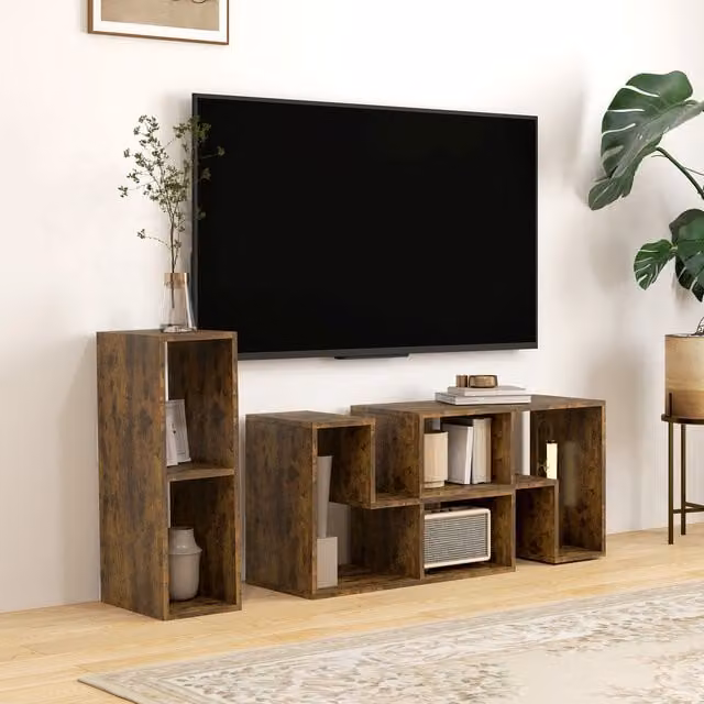HOMCOM Extendable TV Stand Cabinet with Shelves in Rustic Brown
