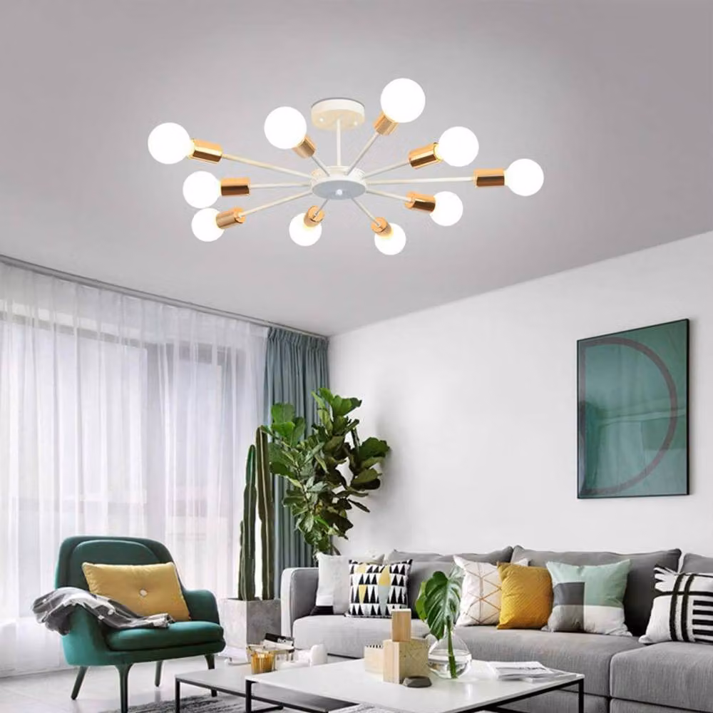 NIVOR Mid Century Industrial 10-Light Flush Mount Ceiling Chandelier in White – 3